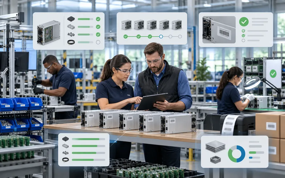 Manufacturing team using an Odoo accelerator for serialized batch production and quality checks